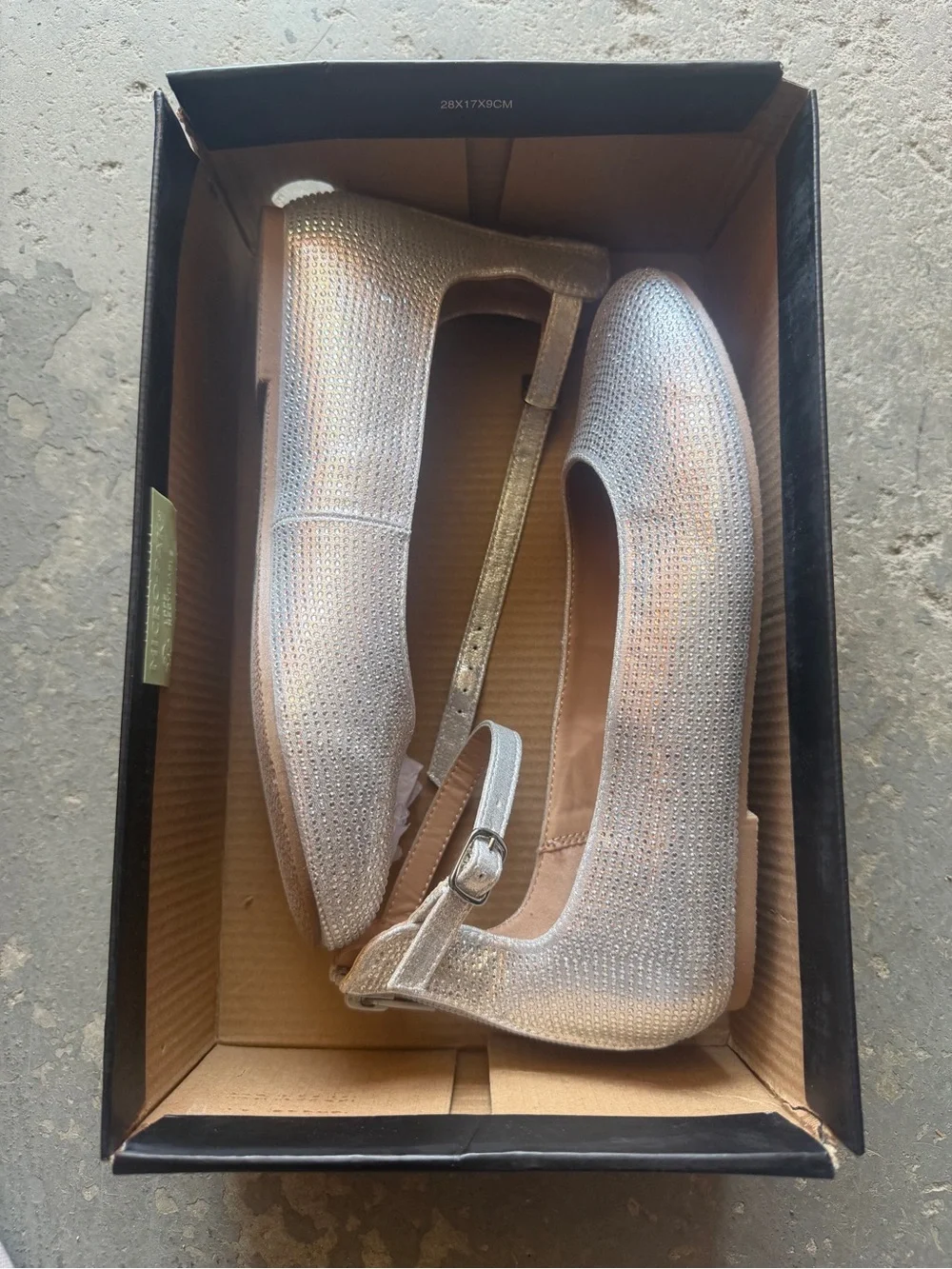 “New” INC Sparkling Silver Ankle-Strap Ballet Flats size3